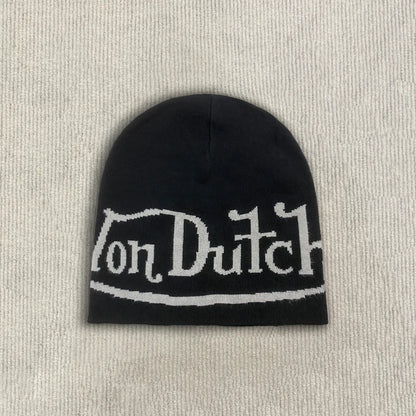 Y2k Retro Street Style Letter Jacquard Knit Hat Without Eaves