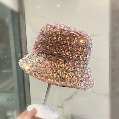 Sequined Bucket Hat Double Sided Hip Hop Shiny Fisherman Cap