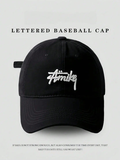 Retro Letter Embroidery Baseball Cap Monochrome Brim Hat Summer and Spring