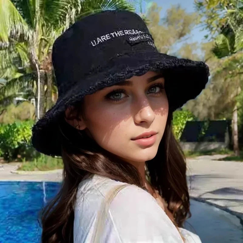 Fisherman Hat Women's Summer Sunscreen Denim Raw Edges Old Korean Version of the Trendy Face Bucket Hat