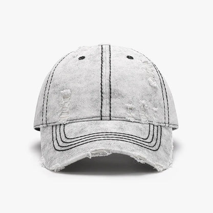 Women Men Baseball Cap Denim Cotton Faded Distressed Ripped Caps