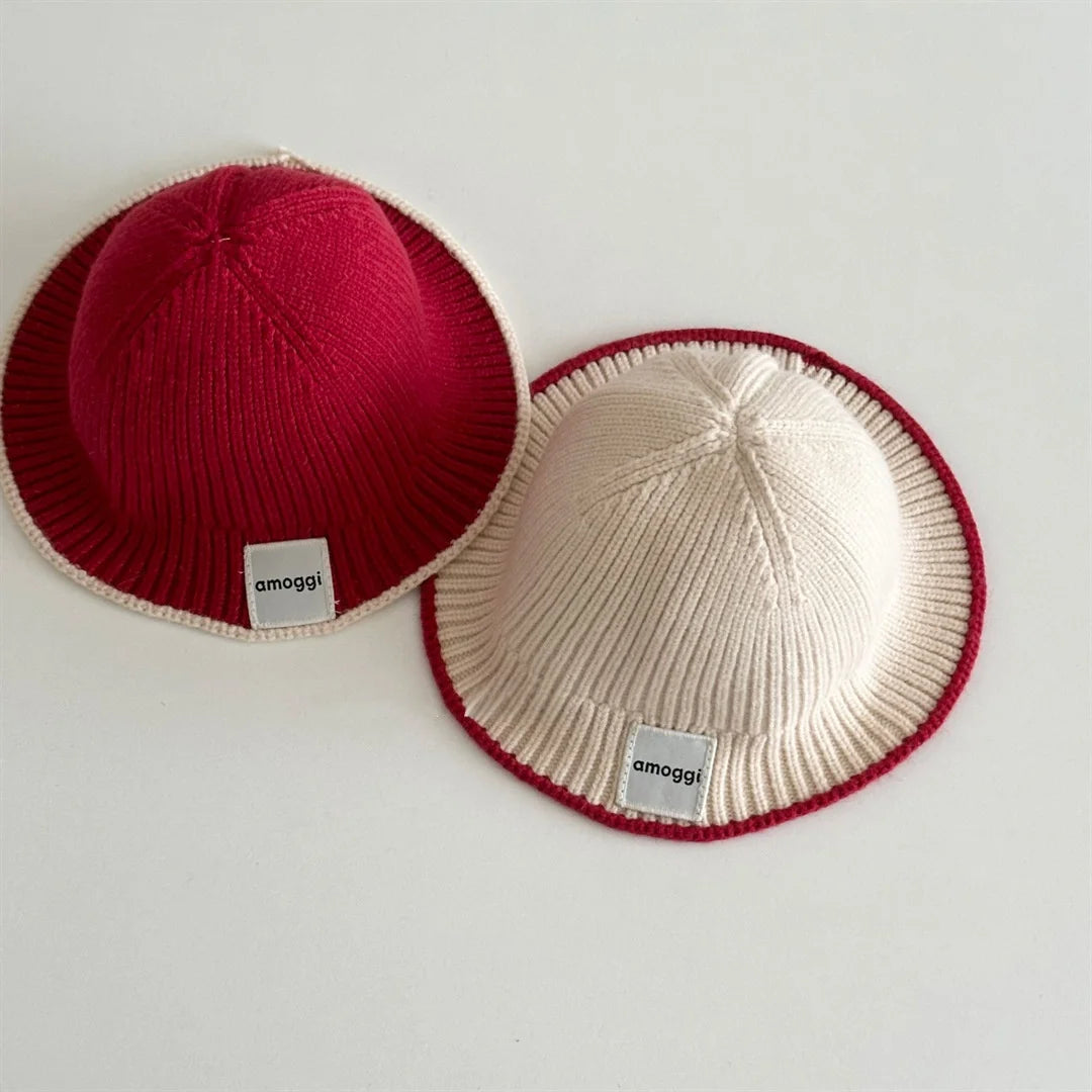 2026 Autumn Korean Baby Bucket Hat Letter Patch Solid Color Knit Hat