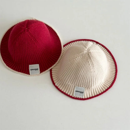 2026 Autumn Korean Baby Bucket Hat Letter Patch Solid Color Knit Hat