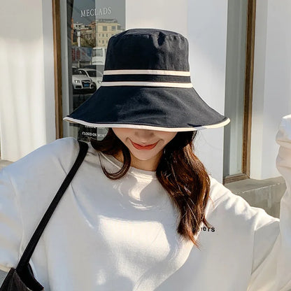 Women Summer Wide Brim Striped Bucket Hat