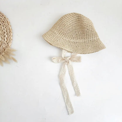 Fashion Lace Baby Hat Summer Straw Bow Baby Girl Cap