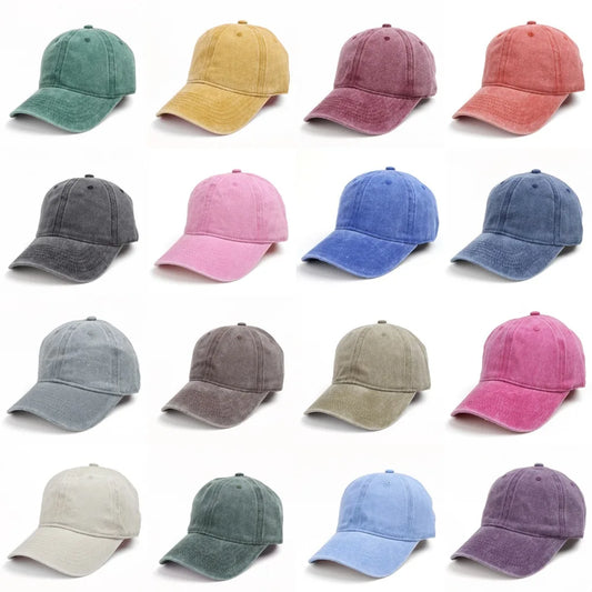 Vintage Wash Cotton Baseball Cap Unisex Plain Soft Crown Sun Visor Dad Hat