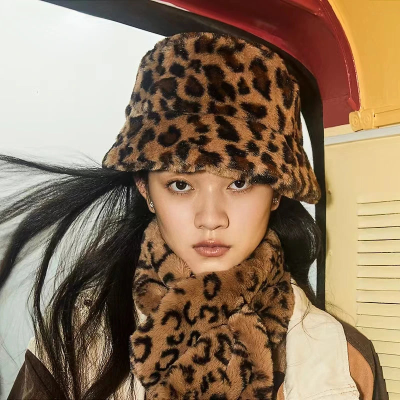 Fashion New Women Bucket Hat Retro Spring Autumn Leopard