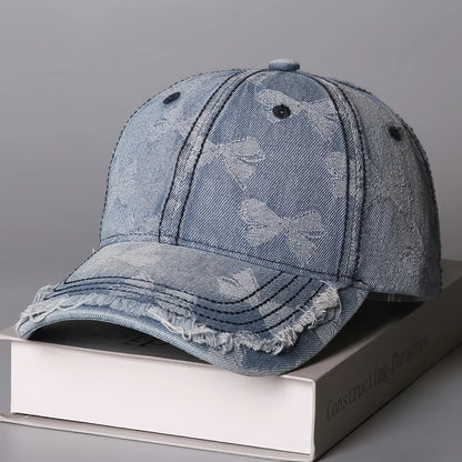 Retro Butterfly Jacquard Distressed Frayed Soft-Top Baseball Cap