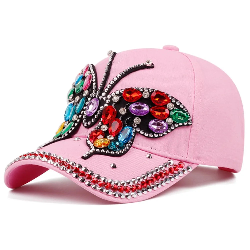 Casual Butterfly Diamond Baseball Cap Adjustable Visors