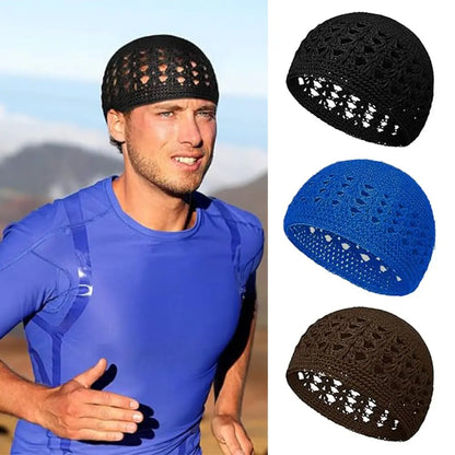 Solid Color Crochet Beanie Hats Unisex Stretchy Handmade Cotton Skull Cap