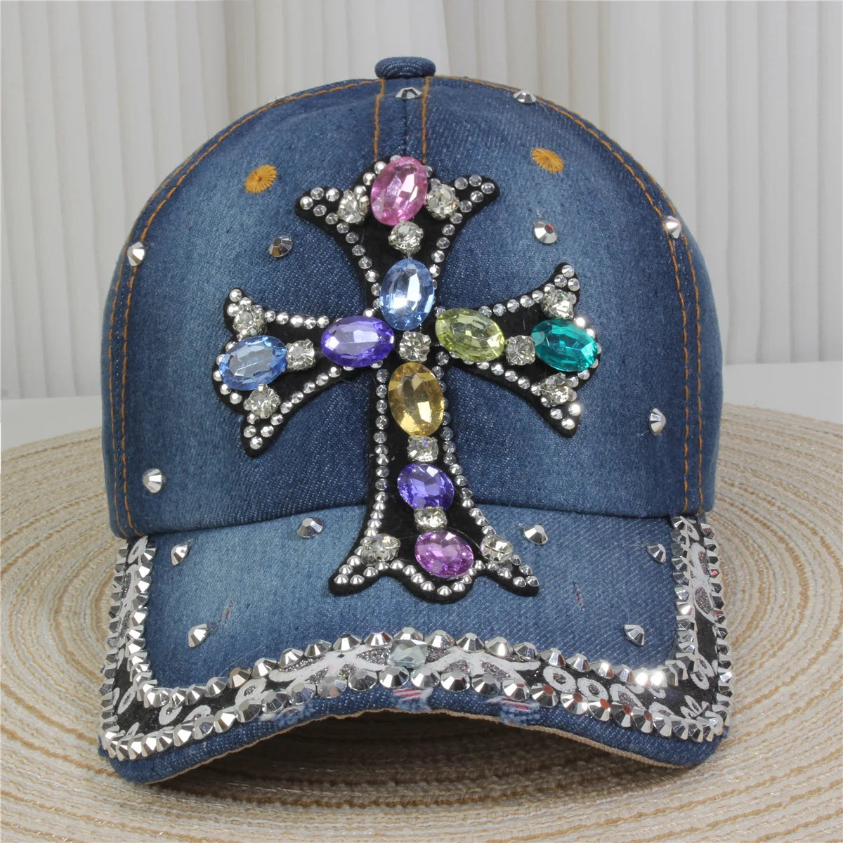 Fashionable Multiple Styles Of Glittering Sequin Frayed Denim Baseball Caps