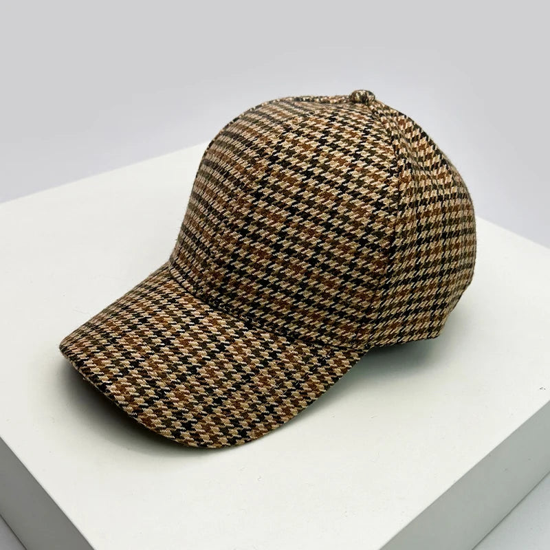 Men Women Woolen Cloth Stripe Check Baseball Caps