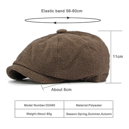 Twill Flat Cap For Men Women Herringbone Newsboy Caps British Style Octagonal Hat
