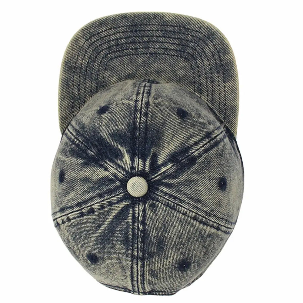 Vintage Wash Denim Large Snapback Cap Flat Brim Skateboard Hat