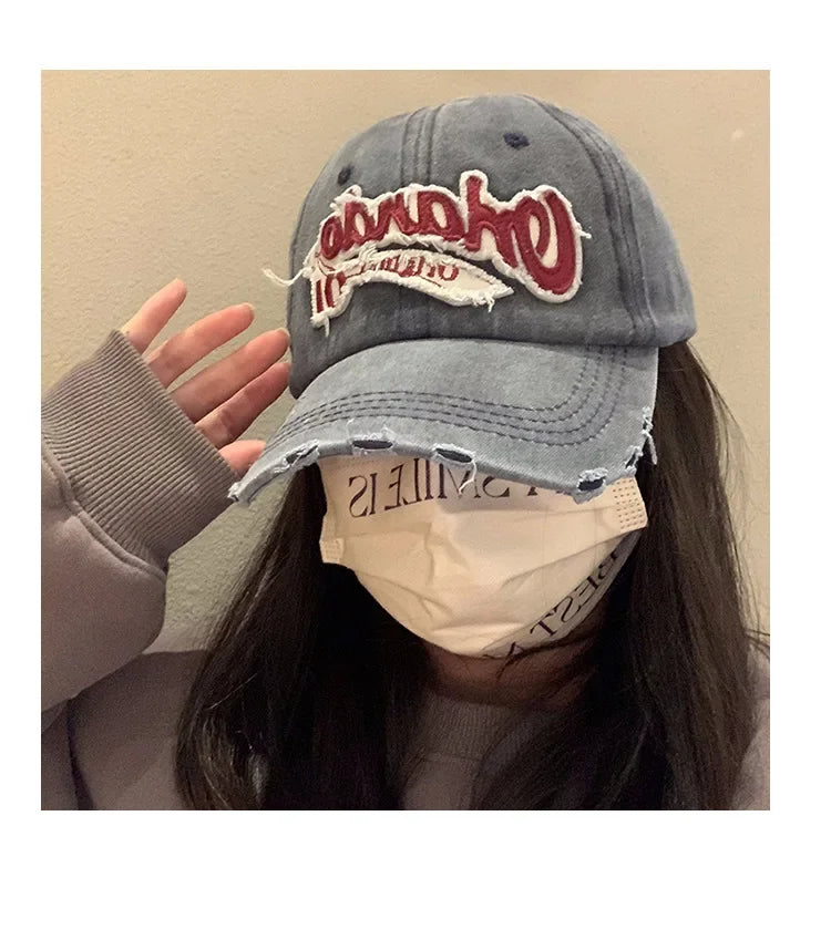 American Retro Old Baseball Cap Soft Top Big Head Circumference Showing Face Small Cap Outdoor Letter Embroidered Sun Hat
