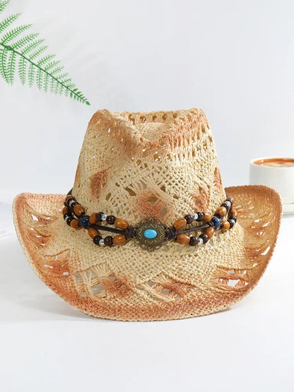 Straw Hat Women Men Summer Handmade Vintage Hollow Western