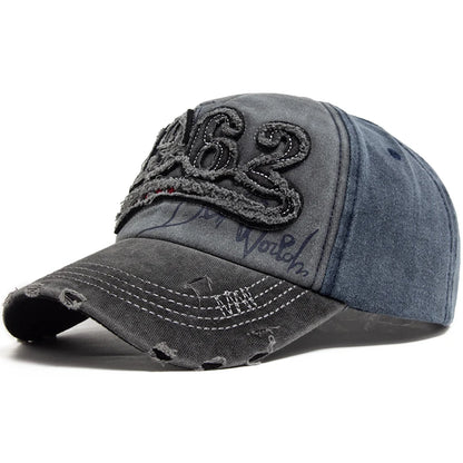 Fashion Vintage Washed Cotton Baseball Cap Men Digit 1962 Embroidery