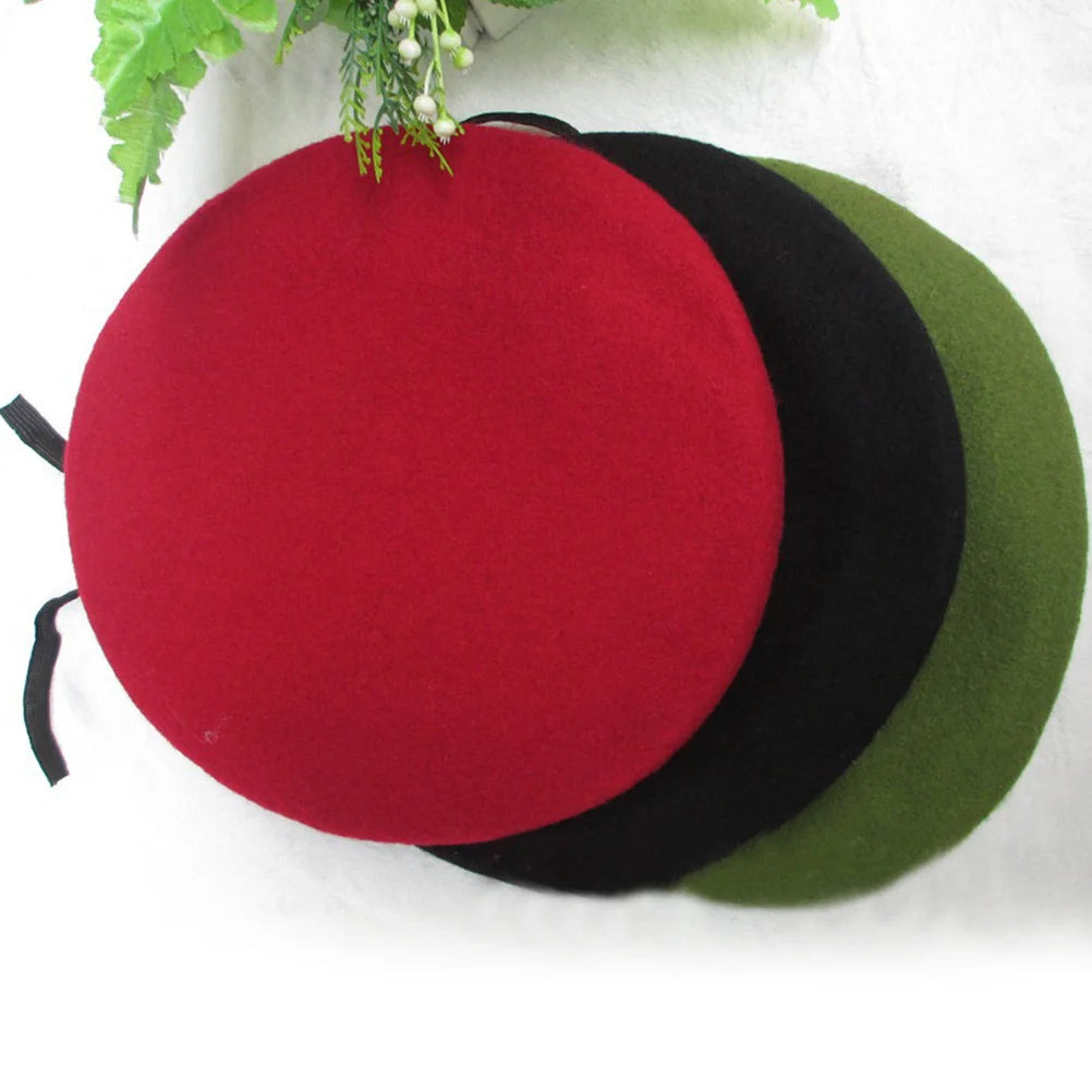 Unisex Wool Beret Hat Army Green Adjustable Spring Autumn
