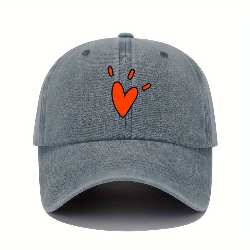 Retro Baseball Cap with Heart-Shaped Pattern