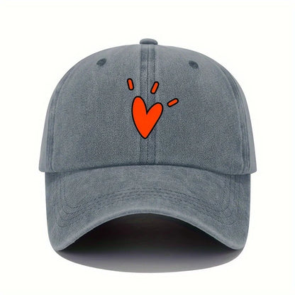 Retro Baseball Cap with Heart-Shaped Pattern