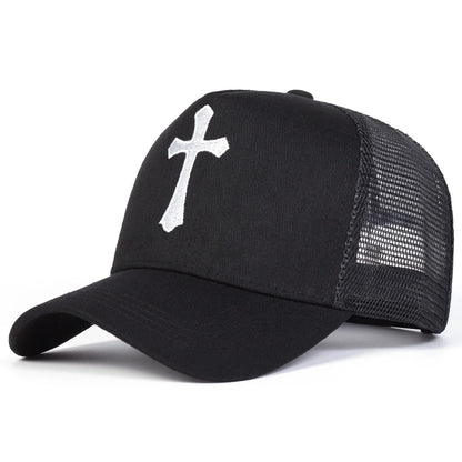 Unisex Cross Embroidery Baseball Net Caps Casual Hats Spring and Summer Outdoor Sunscreen Hat