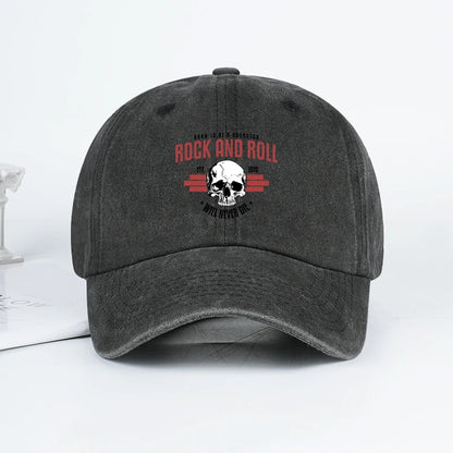 Rock Skull Print Washed Baseball Cap Soft Comfortable Lightweight Breathable Adjustable Style