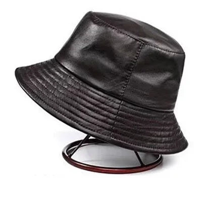 Spring/Winter Japanese Korean Unisex Genuine Leather Bucket Hats