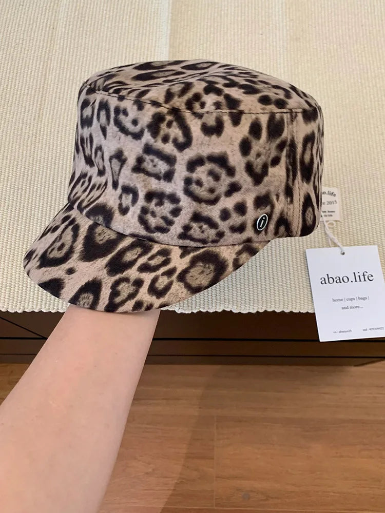 Summer Retro Old Money Style Leopard Print Flat Top Baseball Cap