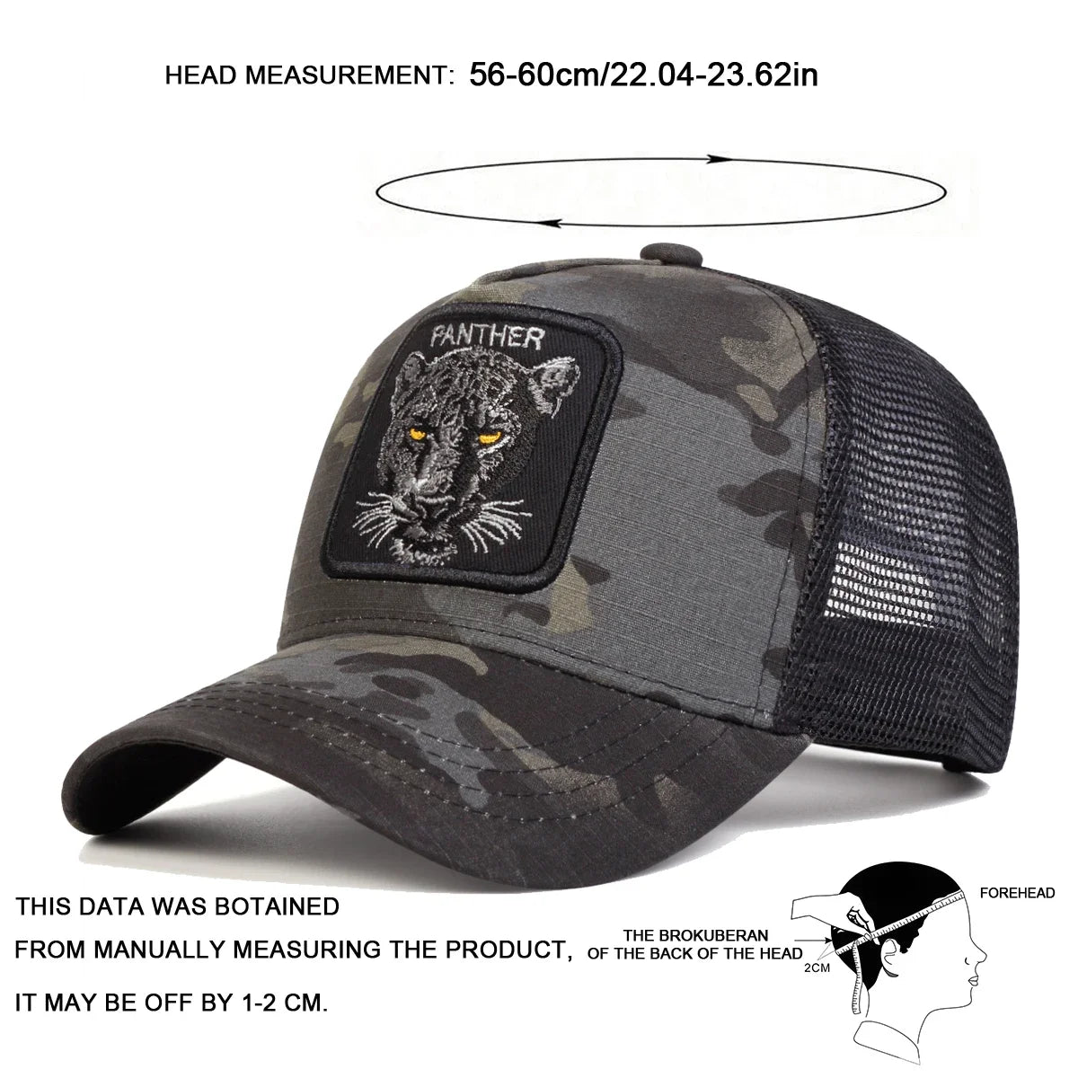 Unisex Panther Embroidery Baseball Net Caps Spring and Summer Sports Cap