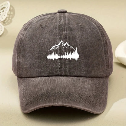 Buckle Baseball Cap with Forest Print, Curved Brim