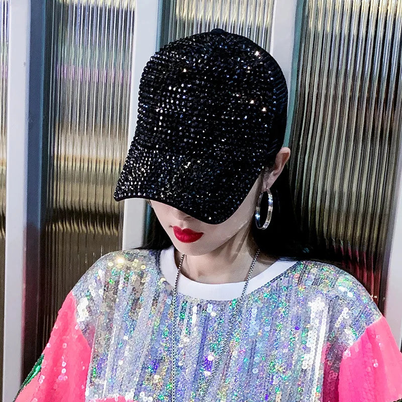Baseball Cap Women Full Rhinestone Beads Mesh Cap
