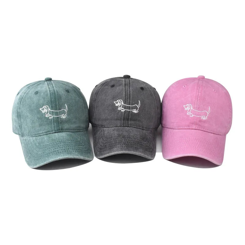 Cotton Washed Dog Embroidered Baseball Cap