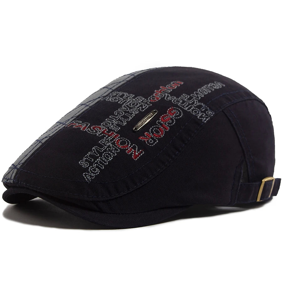 Letter Label Men Berets Fashion Embroidery Vintage Newsboy Cap