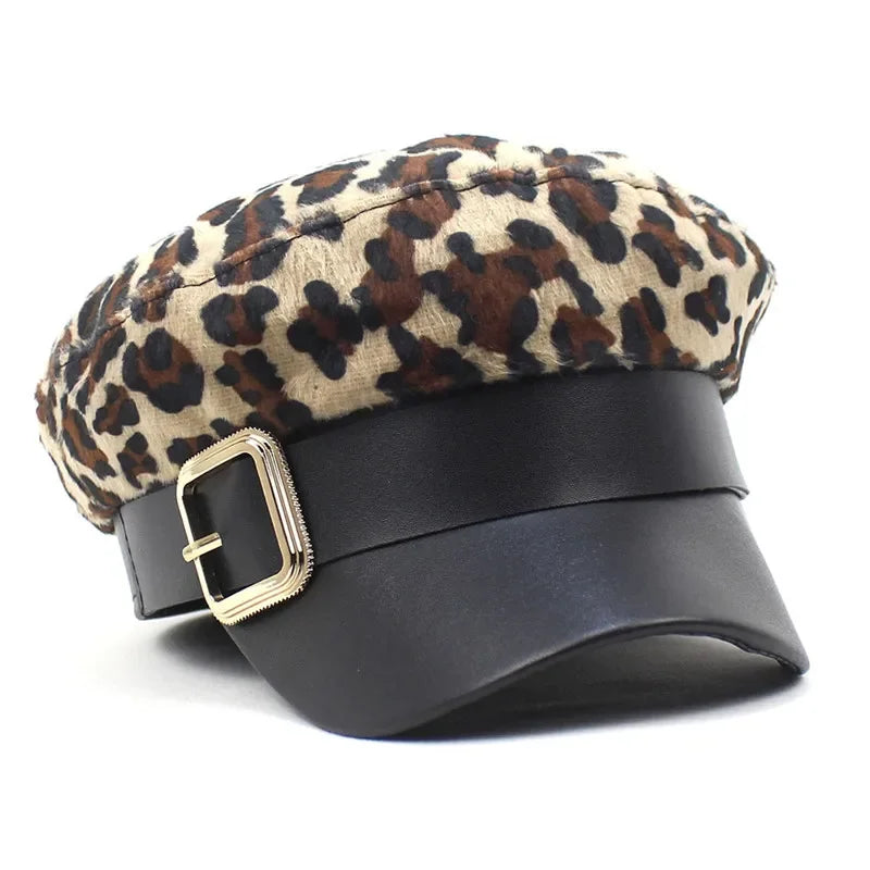 Four Seasons Cotton Leopard Print Military Hat Octagonal Cap