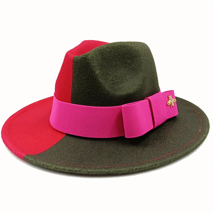 Bow Tie Fedora Hat Winter Round Bumpy Surface Flat Top