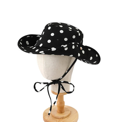 Women Versatile Sweet Lace-up Fisherman's Hat Black Dot Bucket Hats Summer