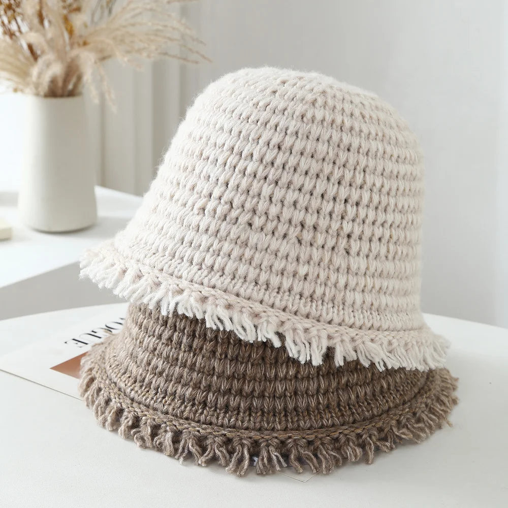 Women Knit Bucket Hat Soft Warm Cloche Cap