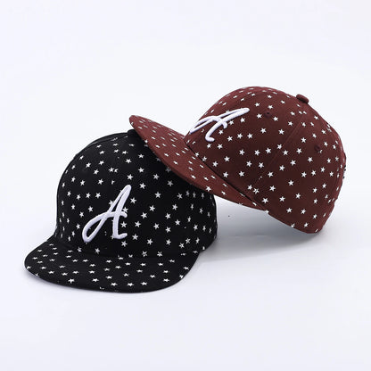 Full Print White Star-Letter A Flat Brim Hat