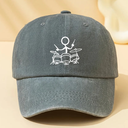 Drum Print Retro Washed Baseball Cap for Both Men and Women