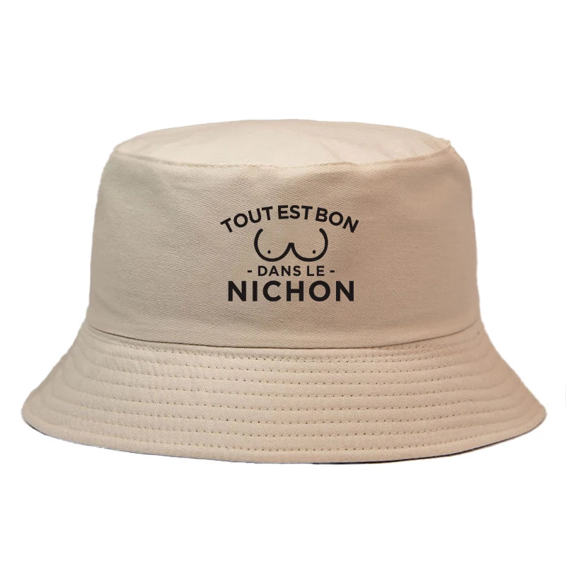 Funny French Quote Bucket Hat Tout Est Bon Dans Le Nichon Print Sun Cap Hip Hop Street