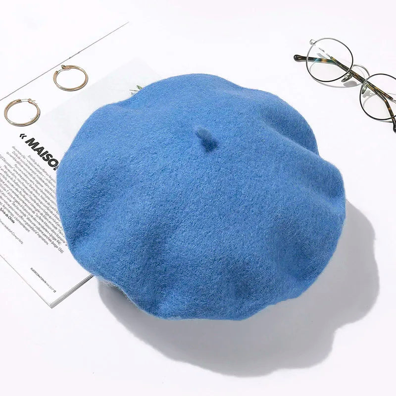 Wool Beret Hat Women Winter Thick French Hat Girls Solid Color Autumn