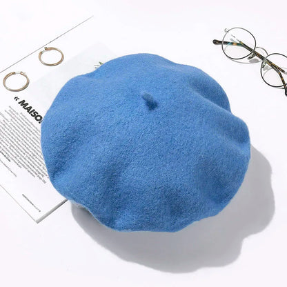 Wool Beret Hat Women Winter Thick French Hat Girls Solid Color Autumn