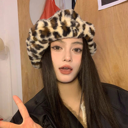 American Fashion Leopard Print Plush Berets Cap