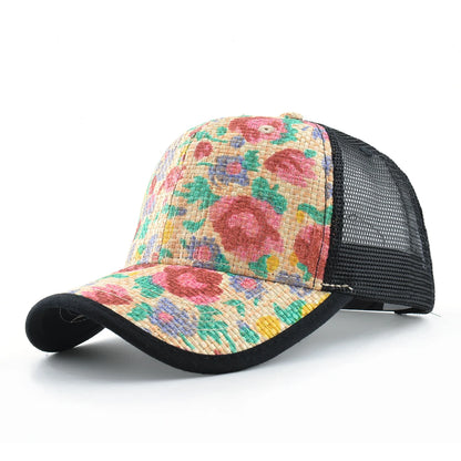 Straw Floral Baseball Cap Women Summer