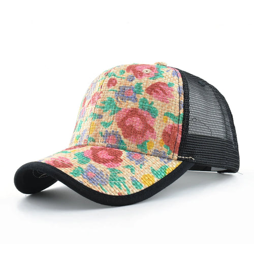 Straw Floral Baseball Cap Women Summer