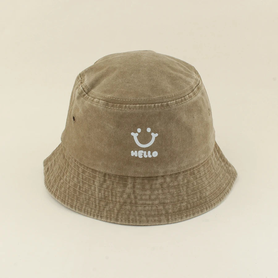 Baby Summer Sun Hat Kids Cartoon Smiling Face Hello Letter Bucket Hat