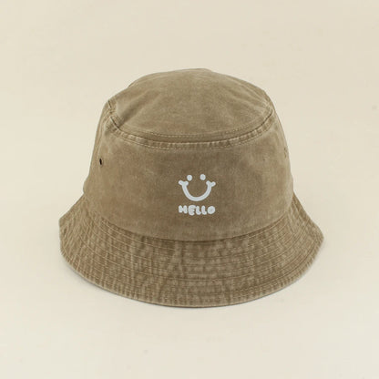 Baby Summer Sun Hat Kids Cartoon Smiling Face Hello Letter Bucket Hat