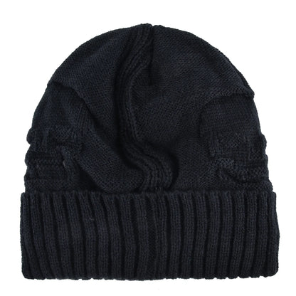 Winter Beanies Men Knitted Skull Pattern Solid Color Hat With Metal Skulls