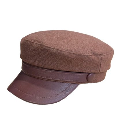 2026 Retro Women's Octagon Hat PU Leather & Wool Blend Newsboy Cap