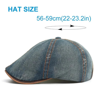 Casual Washed Denim Beret Hat Vintage Adjustable Peaked Cap